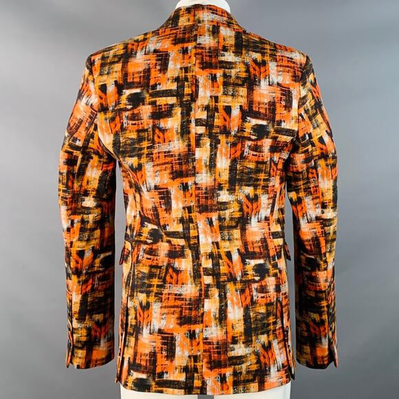 36 Orange Black White Abstract Print Cotton Slim Fit Sport Coat - Picture 4 of 10